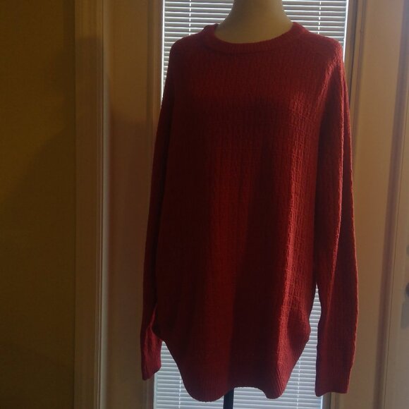 Beautiful Red Light Cable Knit Patterned Crew Neck Stretchy Long Sleeve Sweater - Picture 1 of 8